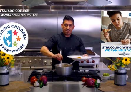 Rio Salado Chef serving a dish, Struggling with Hunger we can Help poster.