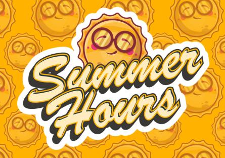 The sun wearing glasses with the words "Summer Hours" below.